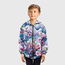 Ветровка с капюшоном детская Облака цветов сакуры, цвет: 3D-черный — фото 2