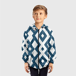 Ветровка с капюшоном детская Геометрический узор ромб синий, цвет: 3D-черный — фото 2