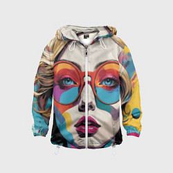 Ветровка с капюшоном детская Девушка в солнечных очках поп-арт, цвет: 3D-белый
