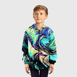 Ветровка с капюшоном детская Абстракция смесь красок сине-зелёный, цвет: 3D-черный — фото 2