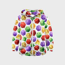Ветровка с капюшоном детская Игровые разноцветные кости паттерн, цвет: 3D-белый
