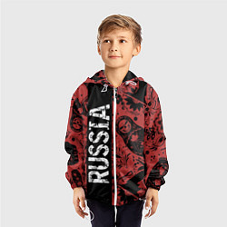 Ветровка с капюшоном детская Россия на фоне матрёшек балалайки и славянских узо, цвет: 3D-белый — фото 2