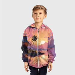 Ветровка с капюшоном детская Домик на берегу закат, цвет: 3D-белый — фото 2
