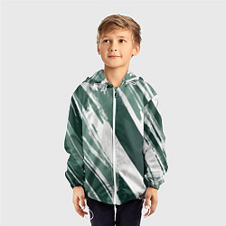 Ветровка с капюшоном детская Косая зеленая полоска, цвет: 3D-белый — фото 2
