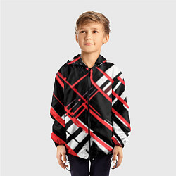 Ветровка с капюшоном детская Красно-белые линии на чёрном фоне, цвет: 3D-черный — фото 2