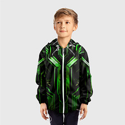 Ветровка с капюшоном детская Green stripes on a black background, цвет: 3D-белый — фото 2