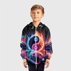 Ветровка с капюшоном детская Инь янь - неоновый космос, цвет: 3D-белый — фото 2