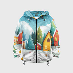 Ветровка с капюшоном детская Новогодний городок иллюстрация, цвет: 3D-черный