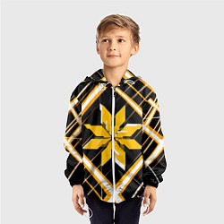 Ветровка с капюшоном детская Жёлто-белая звезда и полосы на чёрном фоне, цвет: 3D-белый — фото 2