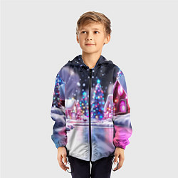 Ветровка с капюшоном детская Новогоднее настроение фонариков, цвет: 3D-черный — фото 2