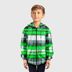 Ветровка с капюшоном детская Чёрные полосы на зелёном-белом фоне, цвет: 3D-черный — фото 2