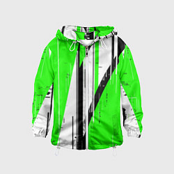 Детская ветровка Black and white vertical stripes on a green backgr