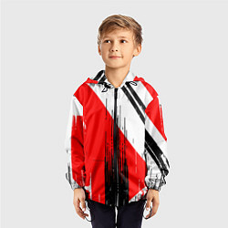Ветровка с капюшоном детская Вертикальные чёрные линии на красно-белом фоне, цвет: 3D-черный — фото 2