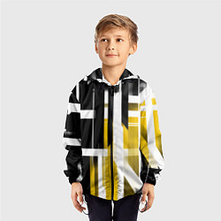 Ветровка с капюшоном детская Чёрно-жёлтые вертикальные и горизонтальные полосы, цвет: 3D-черный — фото 2