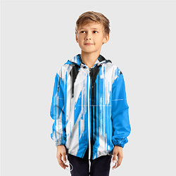 Ветровка с капюшоном детская Вертикальные чёрно-белые линии на синем фоне, цвет: 3D-белый — фото 2