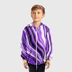 Ветровка с капюшоном детская Волнистые вертикальные чёрно-фиолетовые полосы, цвет: 3D-белый — фото 2
