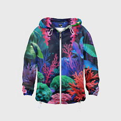 Ветровка с капюшоном детская Подводный мир с кораллами, цвет: 3D-белый