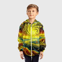 Ветровка с капюшоном детская Neon galaxy - ai art fantasy, цвет: 3D-белый — фото 2