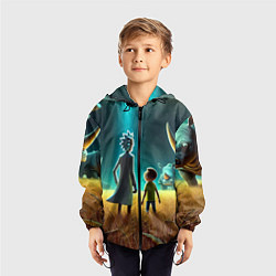 Ветровка с капюшоном детская Морти и Рик на планете носорогов - неоновое свечен, цвет: 3D-черный — фото 2