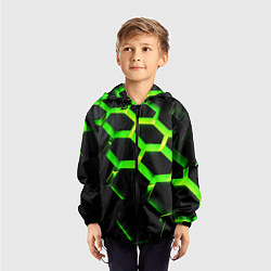 Ветровка с капюшоном детская Neon Honeycombs 2, цвет: 3D-черный — фото 2