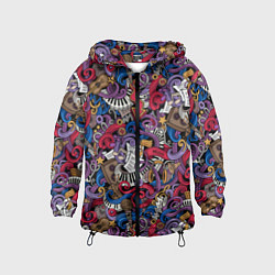Ветровка с капюшоном детская Музыкальный коллаж, цвет: 3D-черный