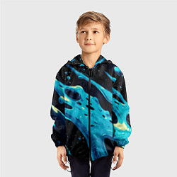 Ветровка с капюшоном детская Синие волны краски на черном, цвет: 3D-черный — фото 2