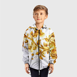Ветровка с капюшоном детская Золотые листья на белом, цвет: 3D-черный — фото 2