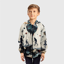 Ветровка с капюшоном детская Сюрреалистичные люди и камни, цвет: 3D-черный — фото 2