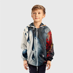 Ветровка с капюшоном детская Сюрреалистичная абстракция с каплями, цвет: 3D-белый — фото 2