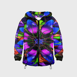 Ветровка с капюшоном детская Неоновая психоделика лепестки, цвет: 3D-черный