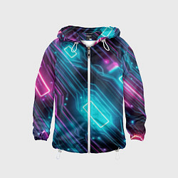 Ветровка с капюшоном детская Неоновый узор киберпанк микросхемы, цвет: 3D-белый
