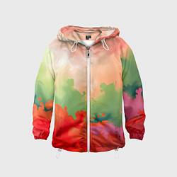 Ветровка с капюшоном детская Красные и зеленые облака, цвет: 3D-белый