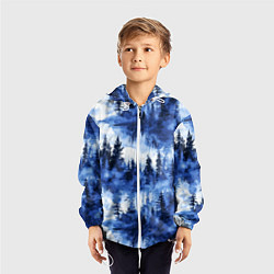 Ветровка с капюшоном детская Силуэты деревьев и отражения - акварельный лесной, цвет: 3D-белый — фото 2