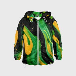 Ветровка с капюшоном детская Зелено-желтая краска на черном, цвет: 3D-белый