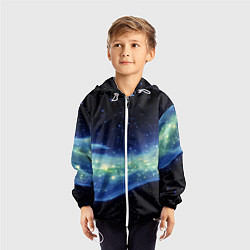 Ветровка с капюшоном детская Синяя волна с зеленым оттенком на черном, цвет: 3D-белый — фото 2