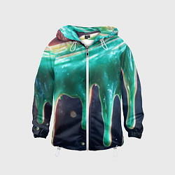 Ветровка с капюшоном детская Текстура стекающая зеленая клякса, цвет: 3D-белый