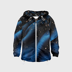 Ветровка с капюшоном детская Синяя волнистая текстура на черном, цвет: 3D-белый