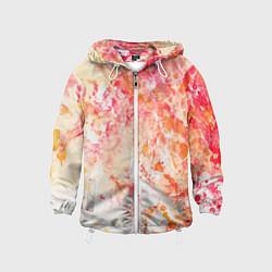 Ветровка с капюшоном детская Абстракция - splashes of pink and red paint on whi, цвет: 3D-белый
