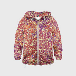 Ветровка с капюшоном детская Оранжево-розовый пёстрый паттерн мелкий рисунок, цвет: 3D-белый