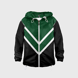 Ветровка с капюшоном детская Зелёный с чёрным и белые полосы, цвет: 3D-белый