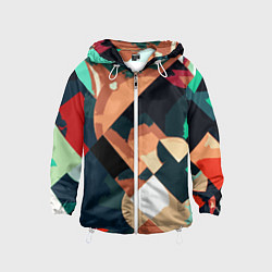Ветровка с капюшоном детская Сине-бежевый абстракция, цвет: 3D-белый
