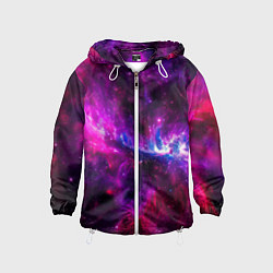 Ветровка с капюшоном детская Неоновый галактический космос, цвет: 3D-белый