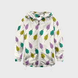 Ветровка с капюшоном детская Листья на пятнах, цвет: 3D-белый