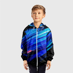 Ветровка с капюшоном детская Синии кисти краски на черном, цвет: 3D-белый — фото 2