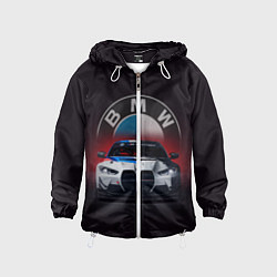 Ветровка с капюшоном детская BMW на красном фоне, цвет: 3D-белый