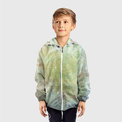 Ветровка с капюшоном детская Абстракция - white waves on green background, цвет: 3D-белый — фото 2