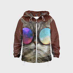 Ветровка с капюшоном детская A Cat with multicolored glasses, цвет: 3D-белый