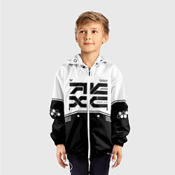 Ветровка с капюшоном детская Кибер текстура - черно белая, цвет: 3D-белый — фото 2