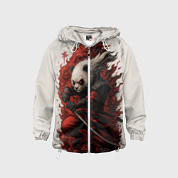Ветровка с капюшоном детская Демоническая панда самурай - нейроарт, цвет: 3D-белый