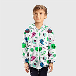 Ветровка с капюшоном детская Halloween light green pumpkin - паттерн, цвет: 3D-белый — фото 2